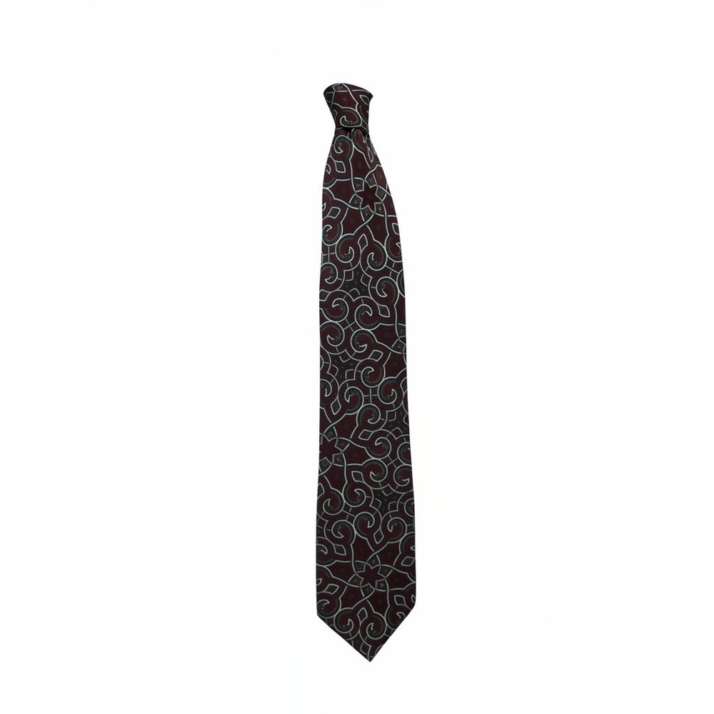 Necktie Christian Dior Monsieur OS Mens Burgundy Excellent Geometric Silk Scroll